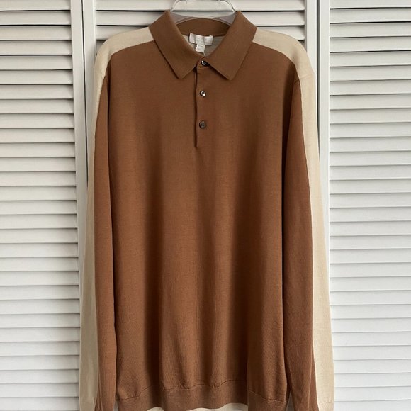 NEW with tags COS knit long sleeve polo shirt brown & beige men’s small rare - Picture 5 of 16
